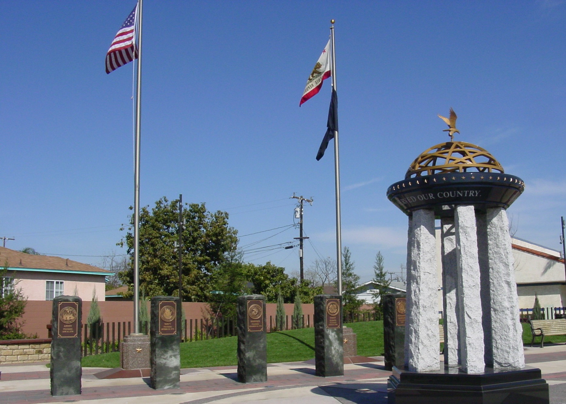 Plaque and columns for veterans park